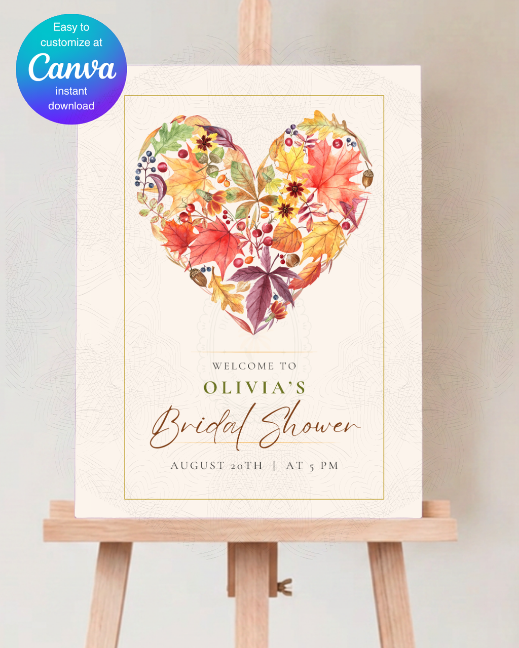Fall Bridal Shower Welcome Sign | Editable Canva Template | Digital Download