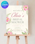 Pink Wildflower Bridal Shower Welcome Sign | Editable Canva Template | Digital Download