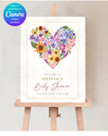 Wildflower Heart Baby Shower Welcome Sign | Editable Canva Template | Instant Digital Download