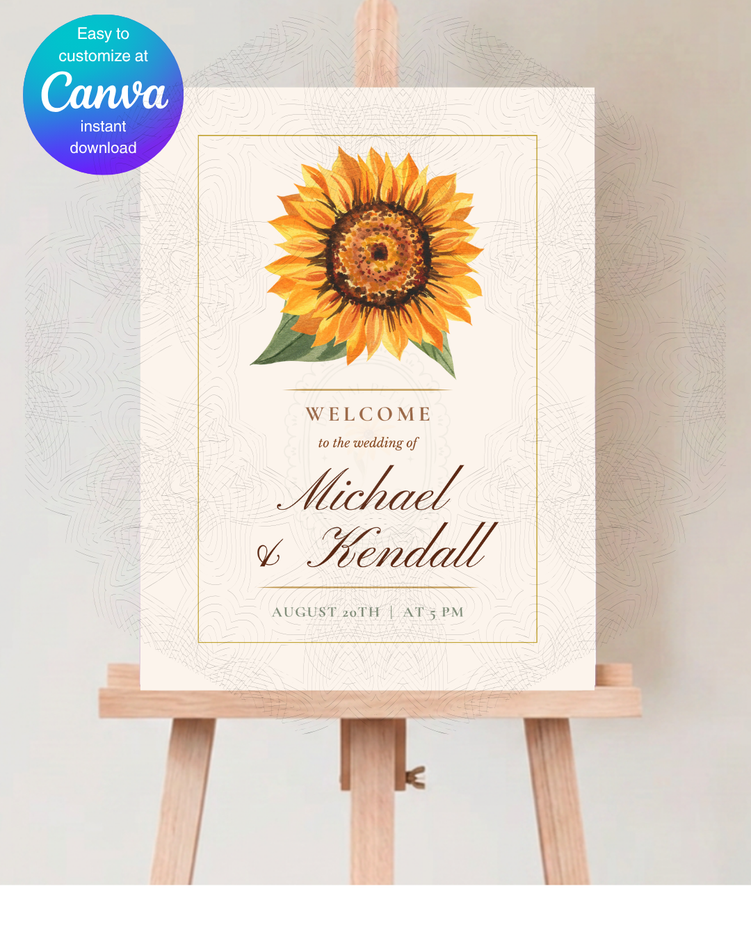 Sunflower Wedding Welcome Sign | Editable Canva Template | Instant Digital Download