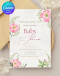Pink Wildflower Baby Shower Invitation | Minimalist Printable Invite | Digital Download