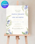 Blue Wildflower Wedding Welcome Sign | Editable Canva Template | Digital Download