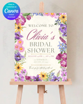Wildflower Border Bridal Shower Welcome Sign | Editable Canva Template | Digital Download