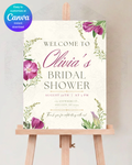 Purple Wildflower Bridal Shower Welcome Sign | Editable Canva Template | Digital Download