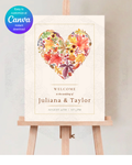 Fall Heart Wedding Welcome Sign | Editable Canva Template | Instant Digital Download