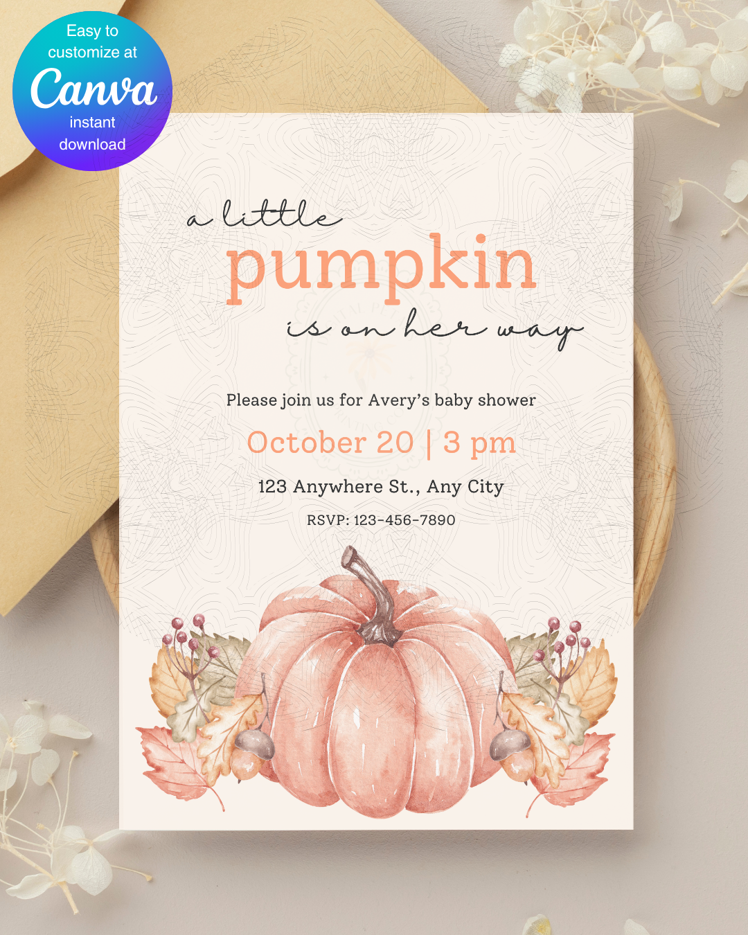 Fall Pumpkin Baby Shower Invitation | Printable Invite | Digital Download