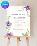 Violet Wildflower Wedding Welcome Sign | Editable Canva Template | Digital Download