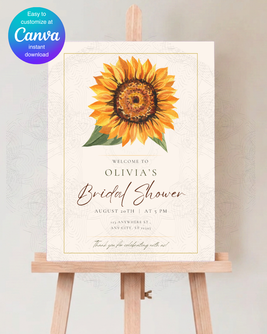 Sunflower Bridal Shower Welcome Sign | Editable Canva Template | Digital Download