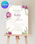 Purple Wildflower Baby Shower Welcome Sign | Editable Canva Template | Digital Download
