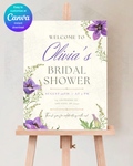 Violet Wildflower Bridal Shower Welcome Sign | Editable Canva Template | Digital Download