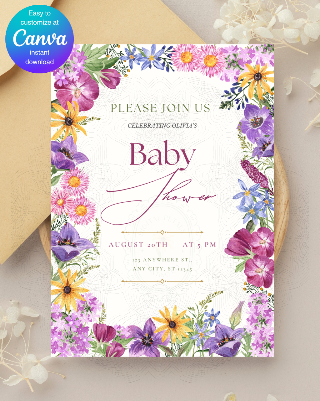 Wildflower Baby Shower Invitation | Printable Floral Invite | Digital Download