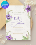Violet Wildflower Baby Shower Invitation | Minimalist Printable Invite | Digital Download