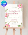 Pink Wildflower Wedding Welcome Sign | Editable Canva Template | Digital Download
