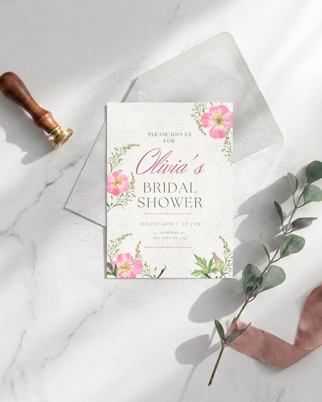 Pink Wildflower Bridal Shower Invitation | Minimalist Printable Invite | Digital Download