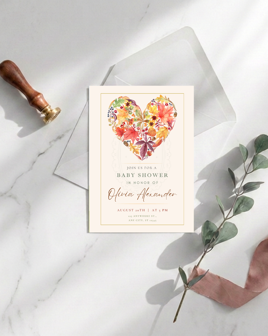 Fall Heart Baby Shower Invitation — Editable Digital Download Template