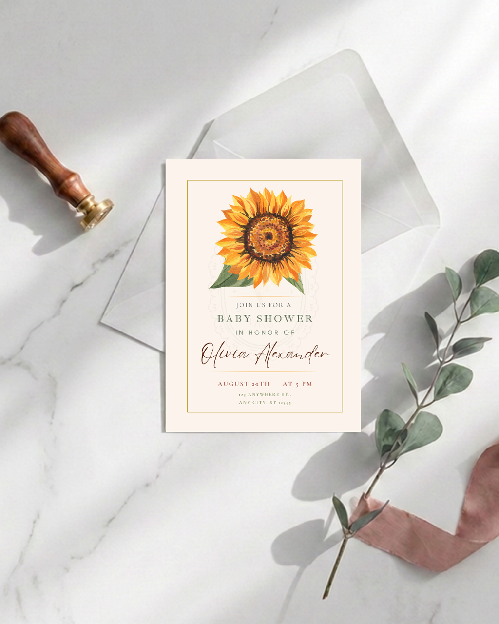 Sunflower Baby Shower Invitation — Editable Digital Download Template