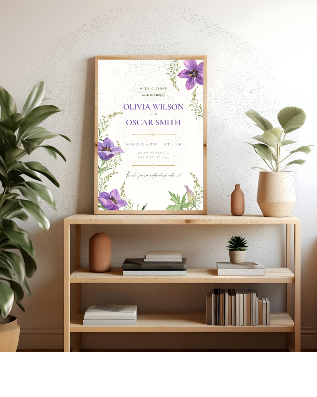 Violet Wildflower Wedding Welcome Sign | Editable Canva Template | Digital Download