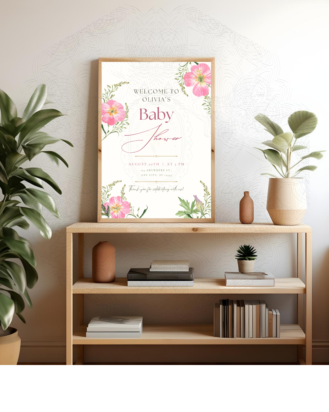 Pink Wildflower Baby Shower Welcome Sign | Editable Canva Template | Digital Download