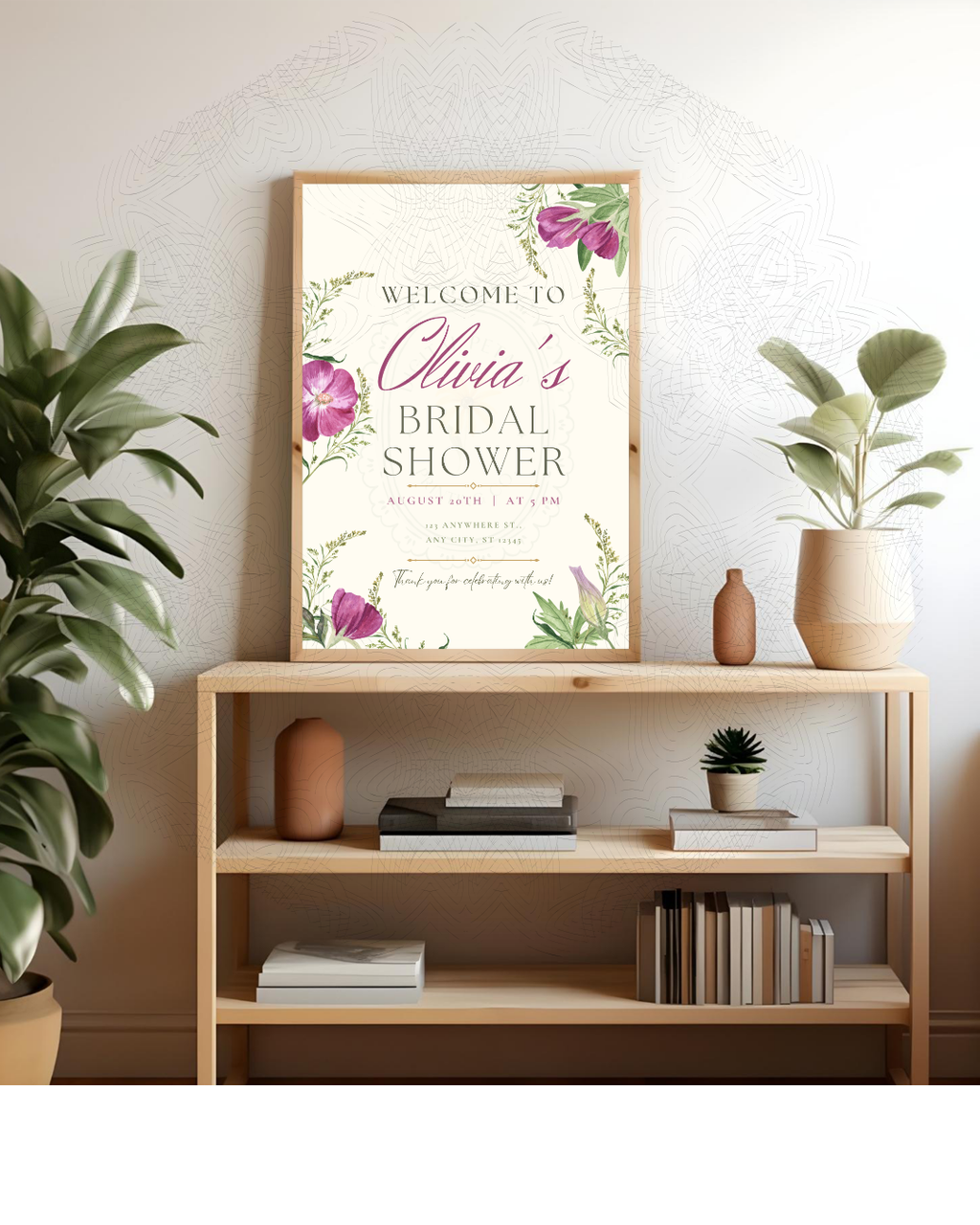 Purple Wildflower Bridal Shower Welcome Sign | Editable Canva Template | Digital Download