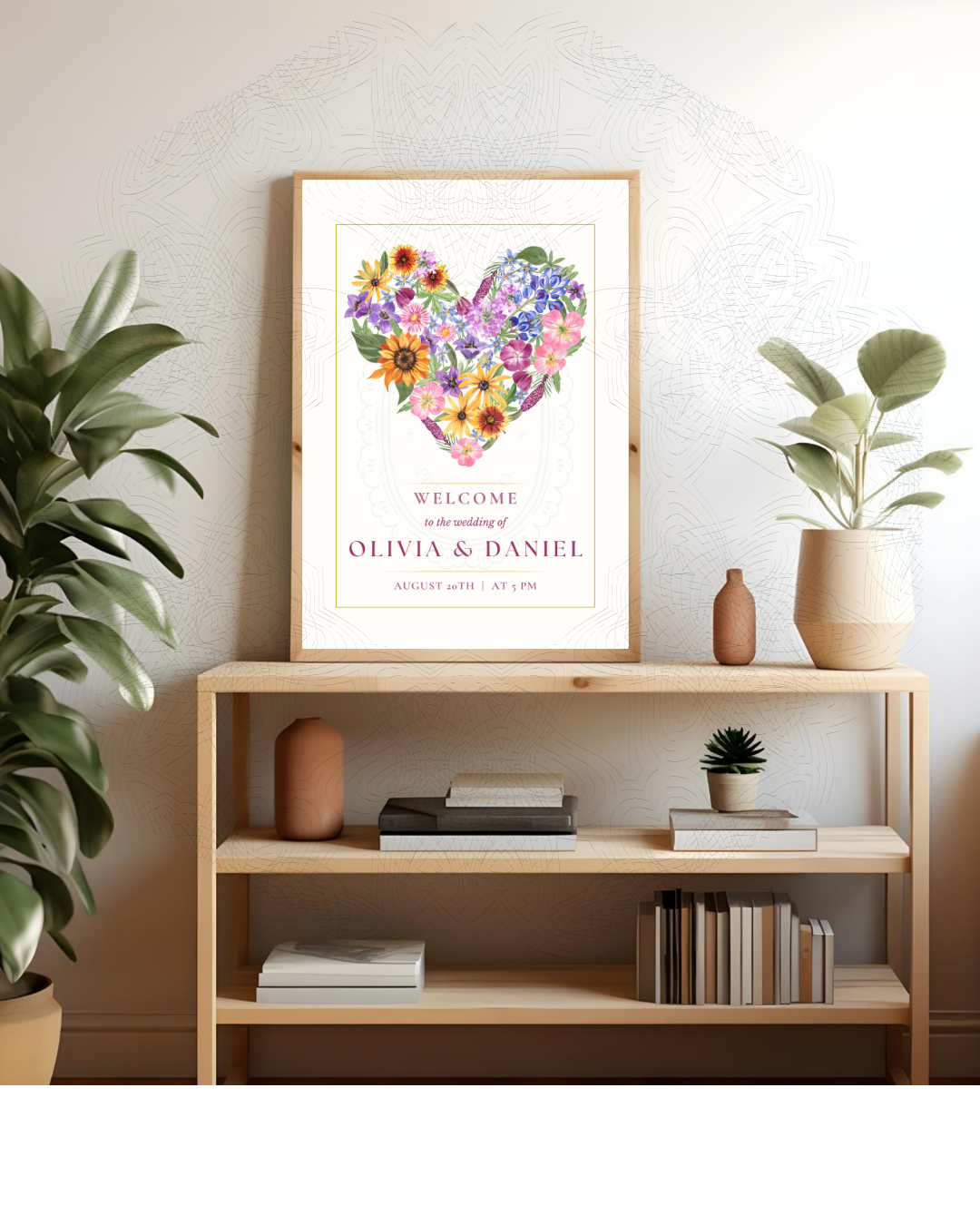 Wildflower Heart Bridal Shower Welcome Sign | Editable Canva Template | Digital Download