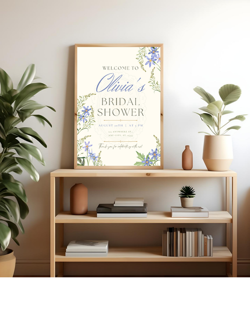 Blue Wildflower Bridal Shower Welcome Sign | Editable Canva Template | Digital Download