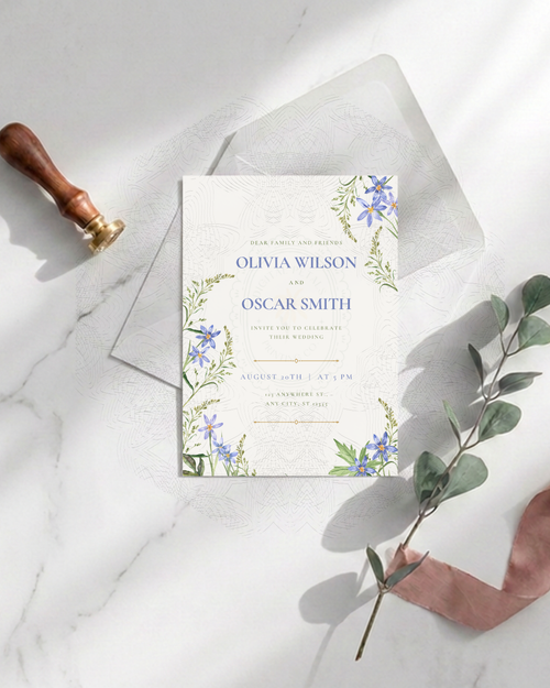 Blue Wildflower Wedding Invitation | Minimalist Printable Invite | Digital Download