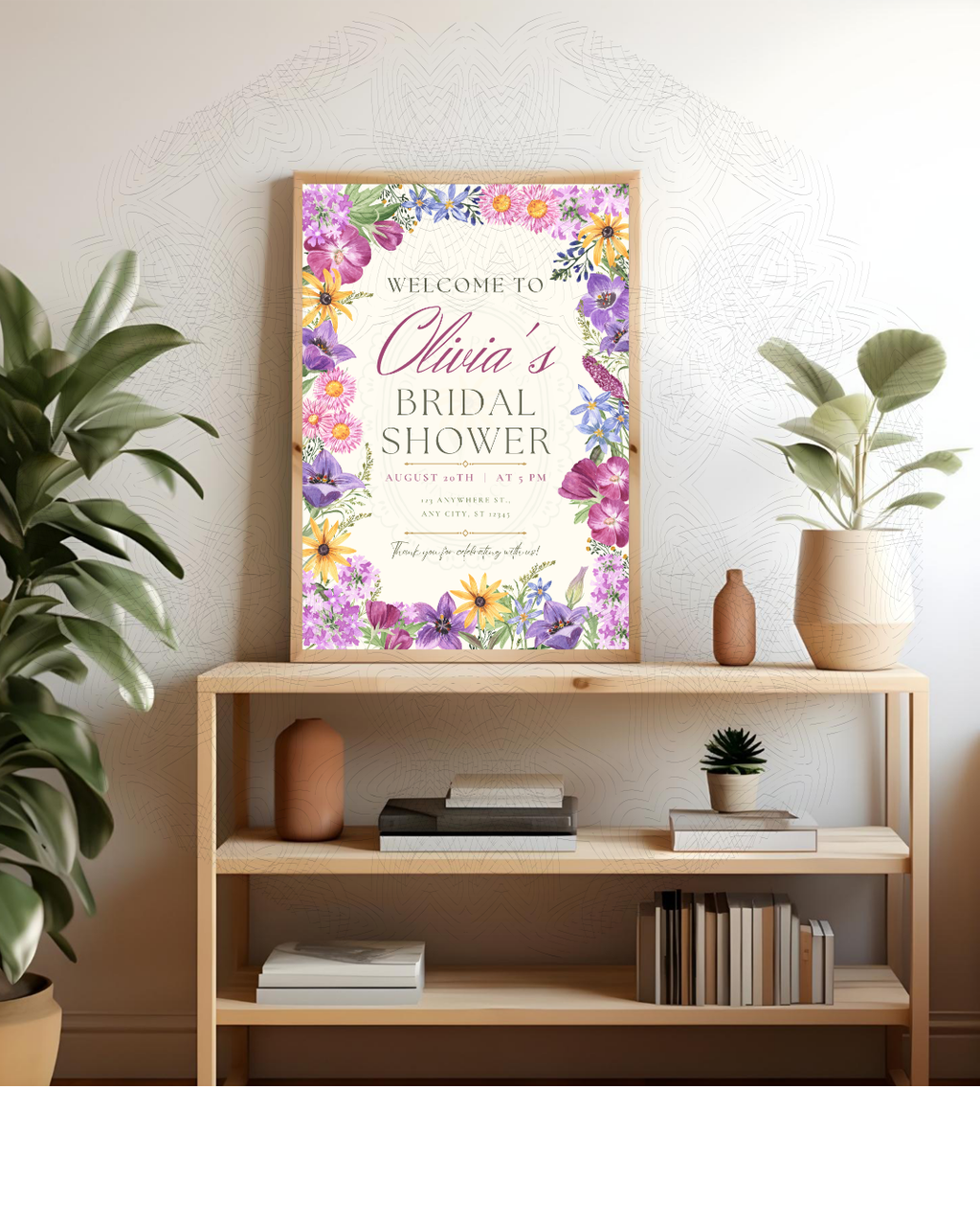 Wildflower Border Bridal Shower Welcome Sign | Editable Canva Template | Digital Download