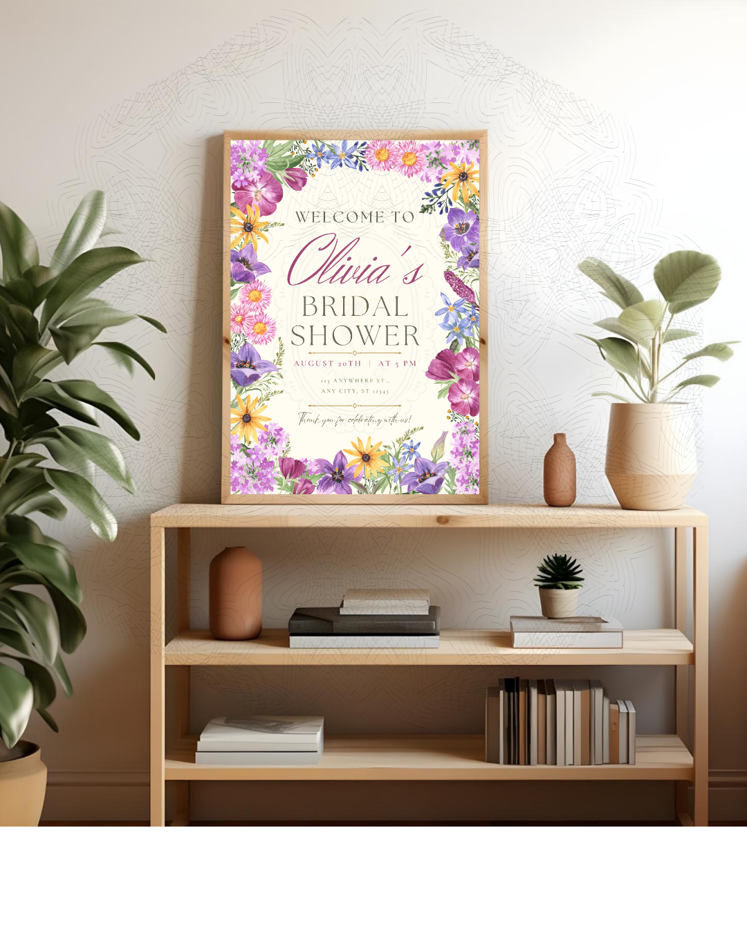 Wildflower Border Bridal Shower Welcome Sign | Editable Canva Template | Digital Download