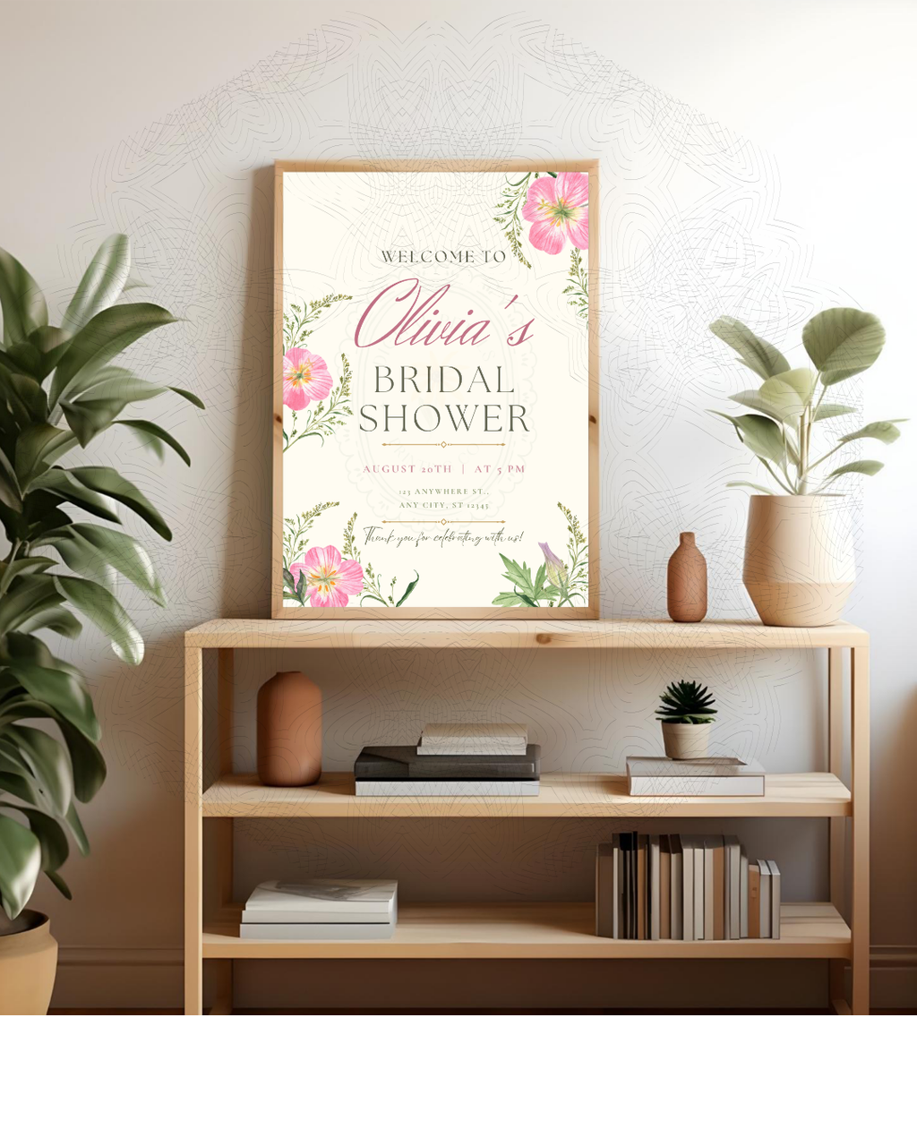Pink Wildflower Bridal Shower Welcome Sign | Editable Canva Template | Digital Download