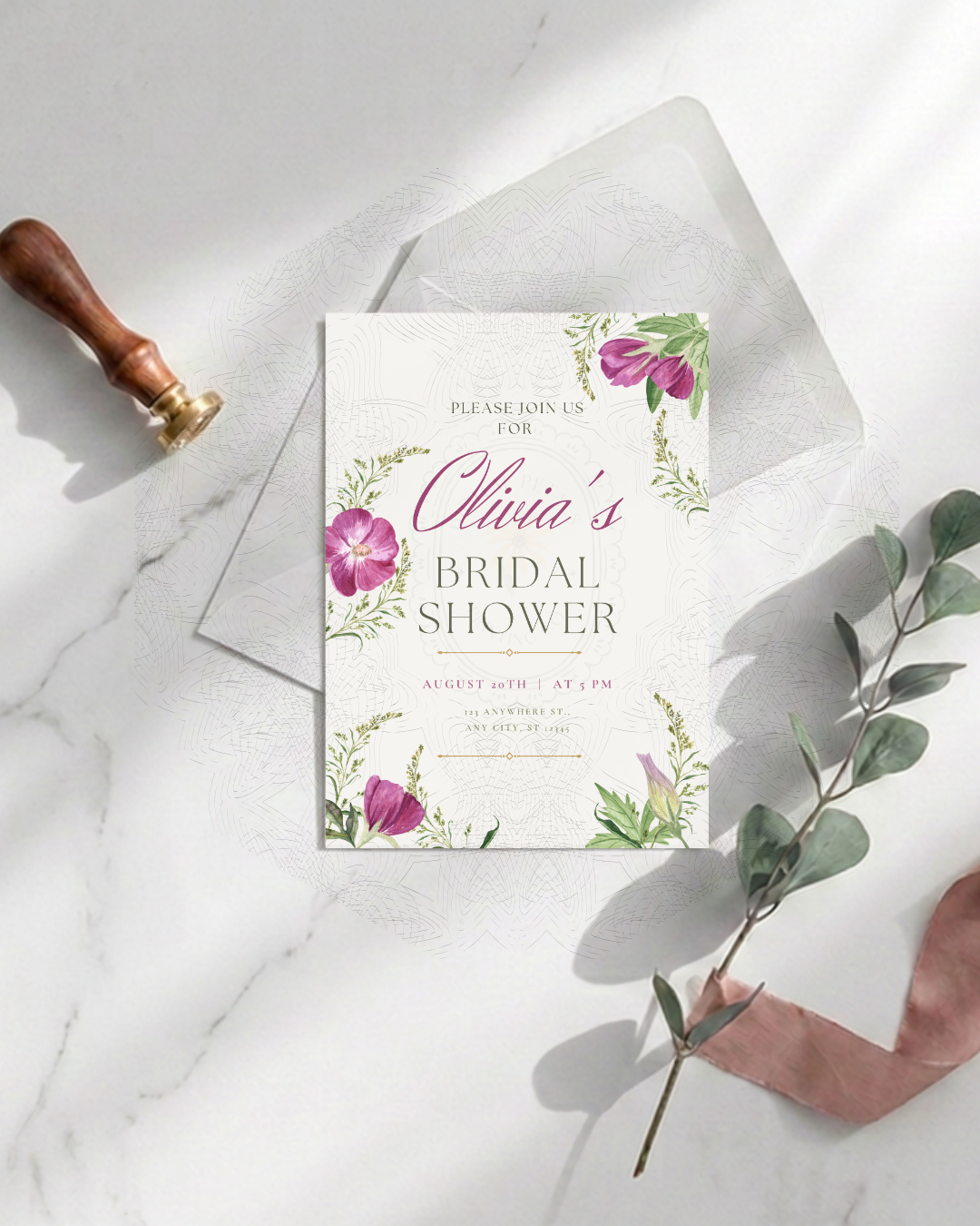 Purple Wildflower Bridal Shower Invitation | Minimalist Printable Invite | Digital Download