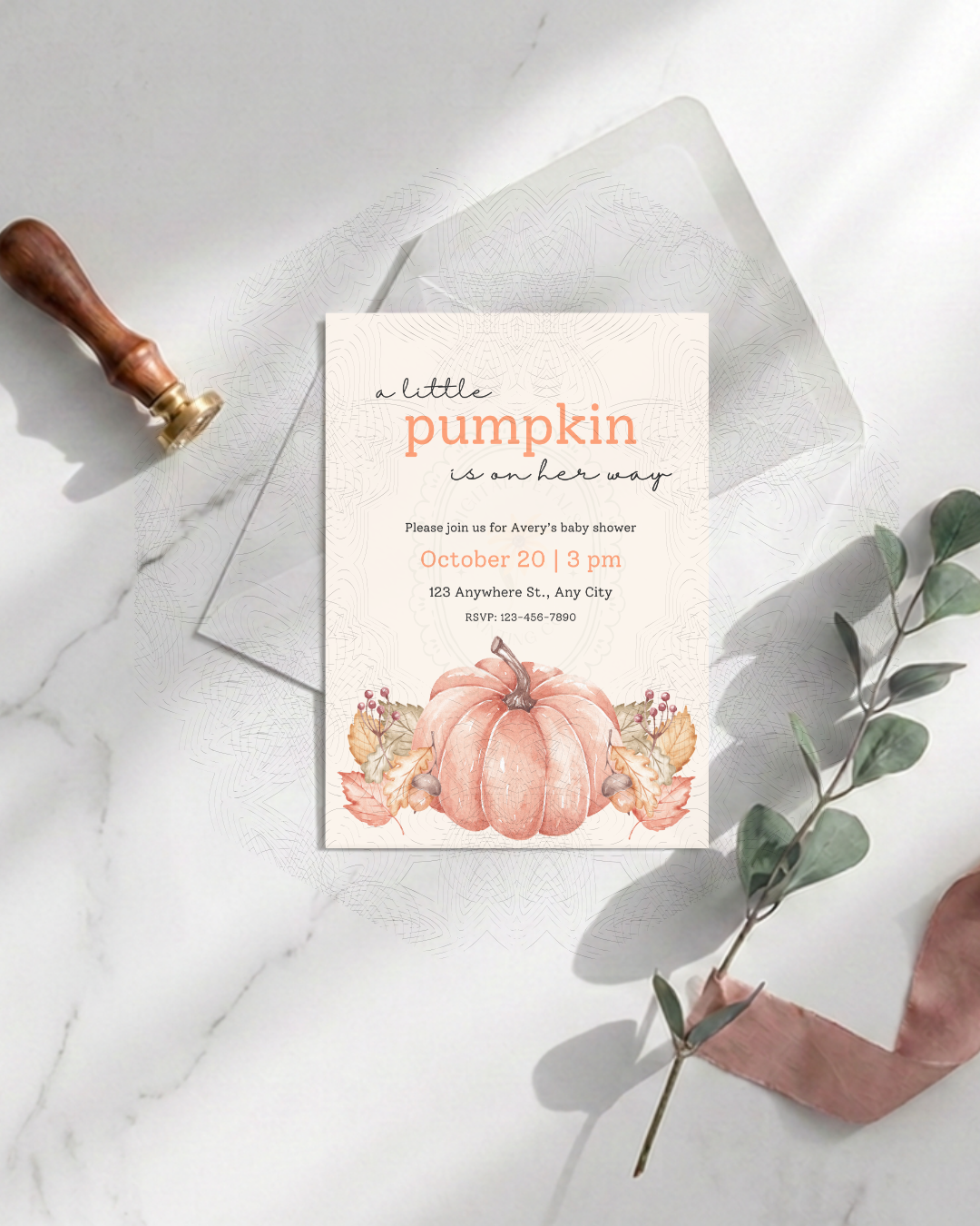 Fall Pumpkin Baby Shower Invitation | Printable Invite | Digital Download