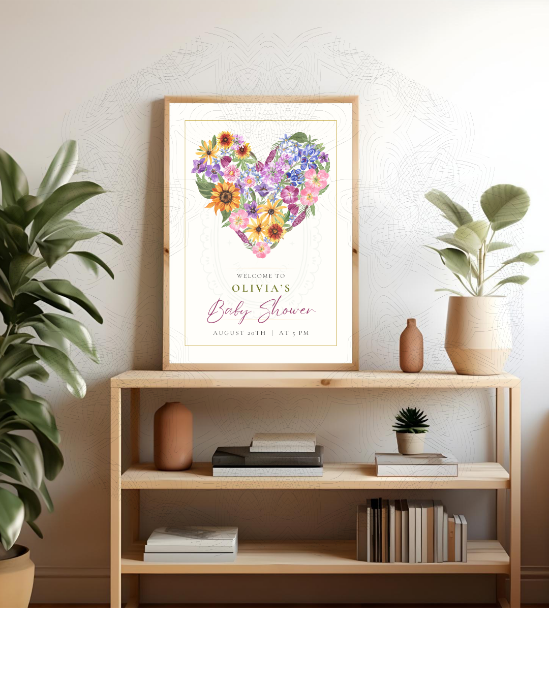 Wildflower Heart Baby Shower Welcome Sign | Editable Canva Template | Instant Digital Download