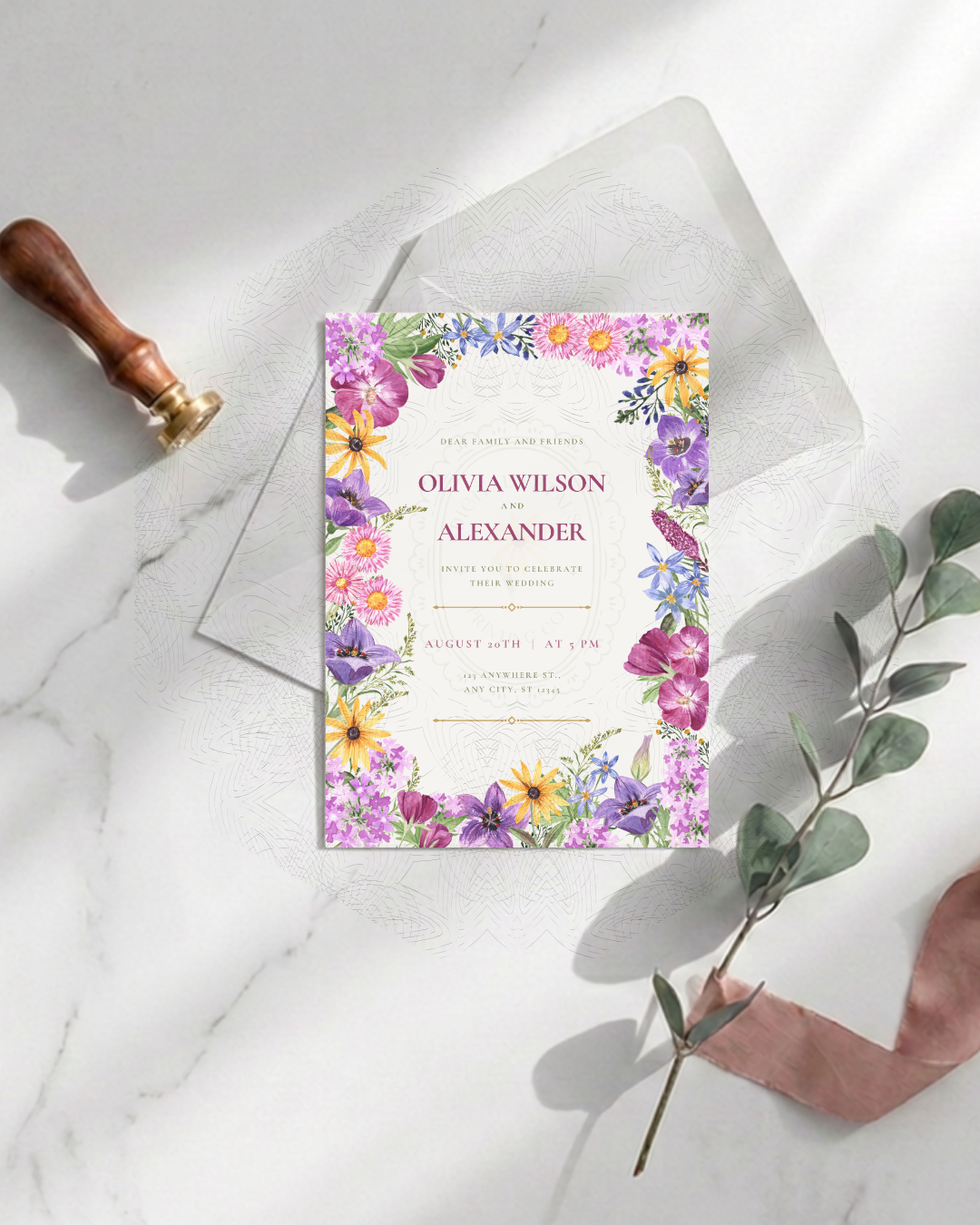 Wildflower Border Wedding Invitation | Printable Botanical Invite | Digital Download
