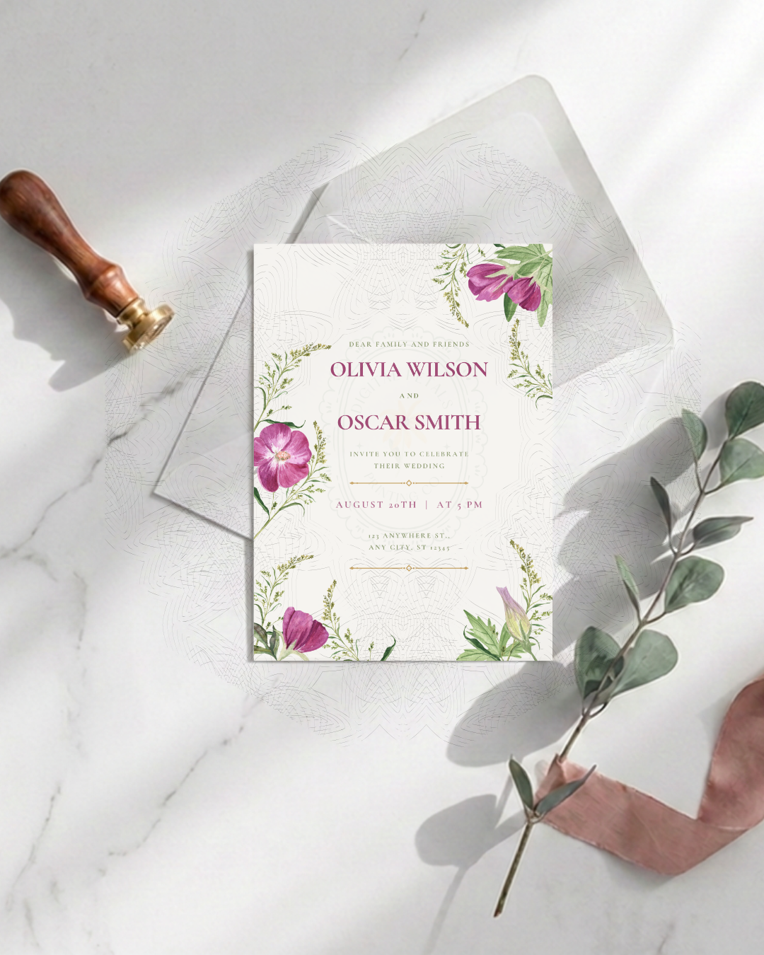 Purple Wildflower Wedding Invitation | Minimalist Printable Invite | Digital Download