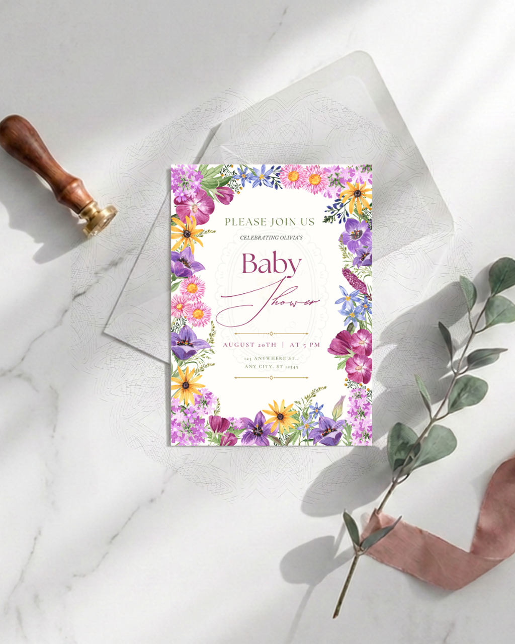 Wildflower Baby Shower Invitation | Printable Floral Invite | Digital Download