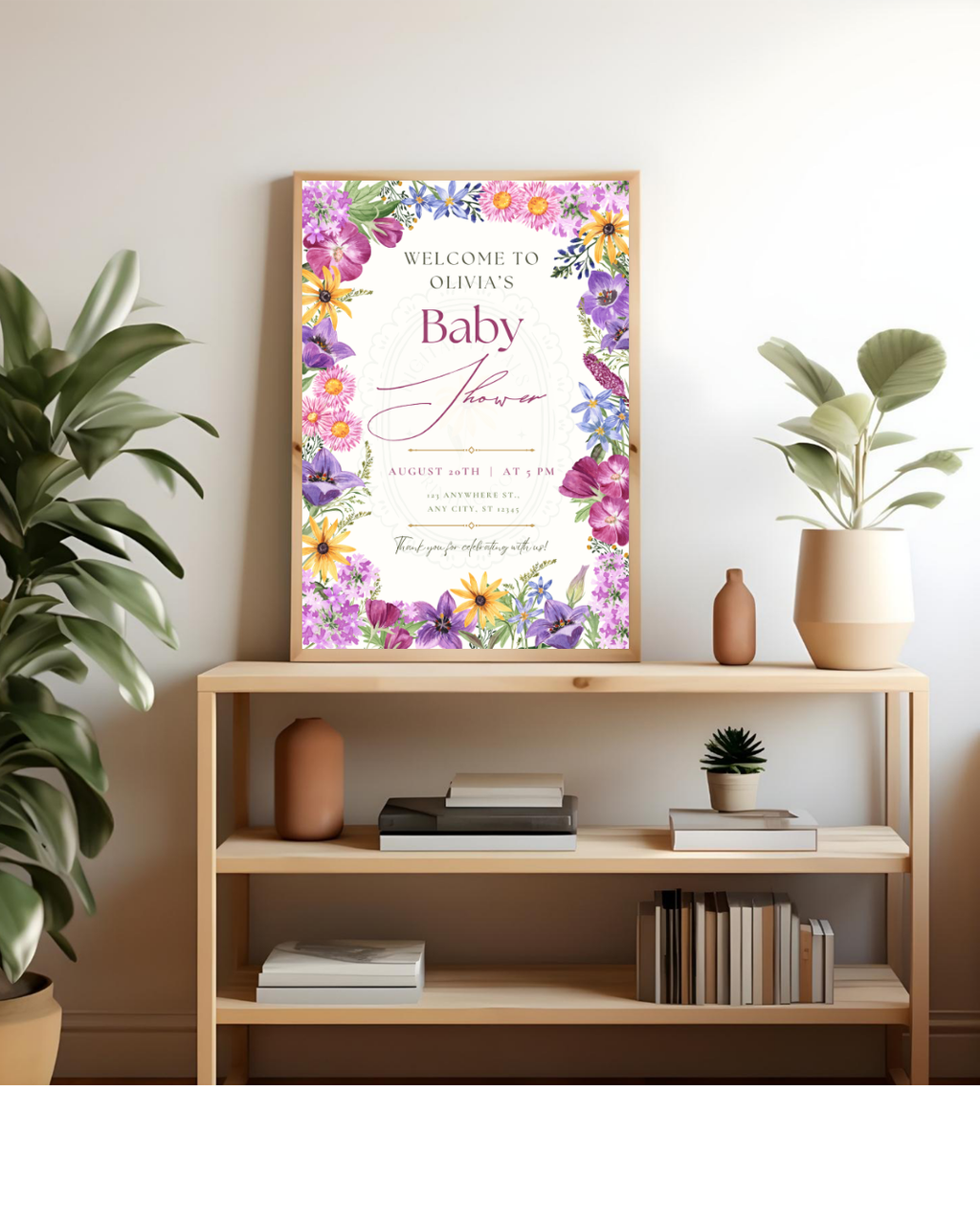 Wildflower Border Baby Shower Welcome Sign | Editable Canva Template | Digital Download