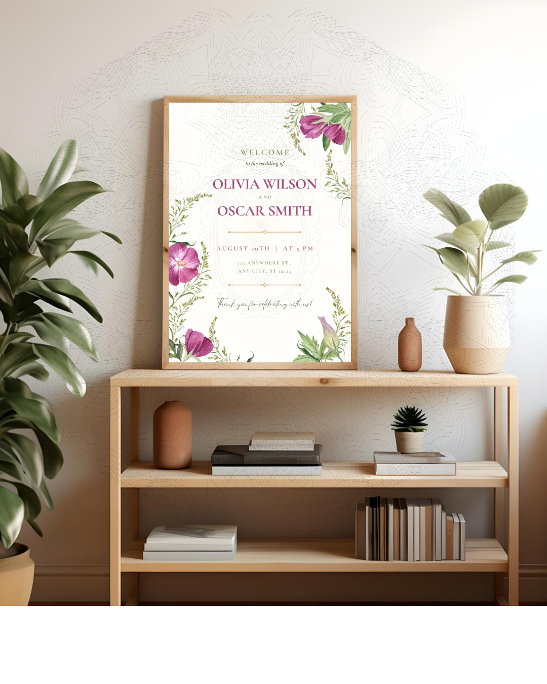 Purple Wildflower Wedding Welcome Sign | Editable Canva Template | Digital Download