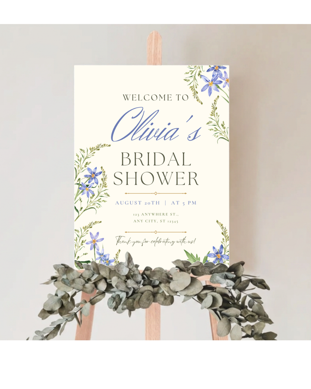 Blue Wildflower Bridal Shower Welcome Sign | Editable Canva Template | Digital Download