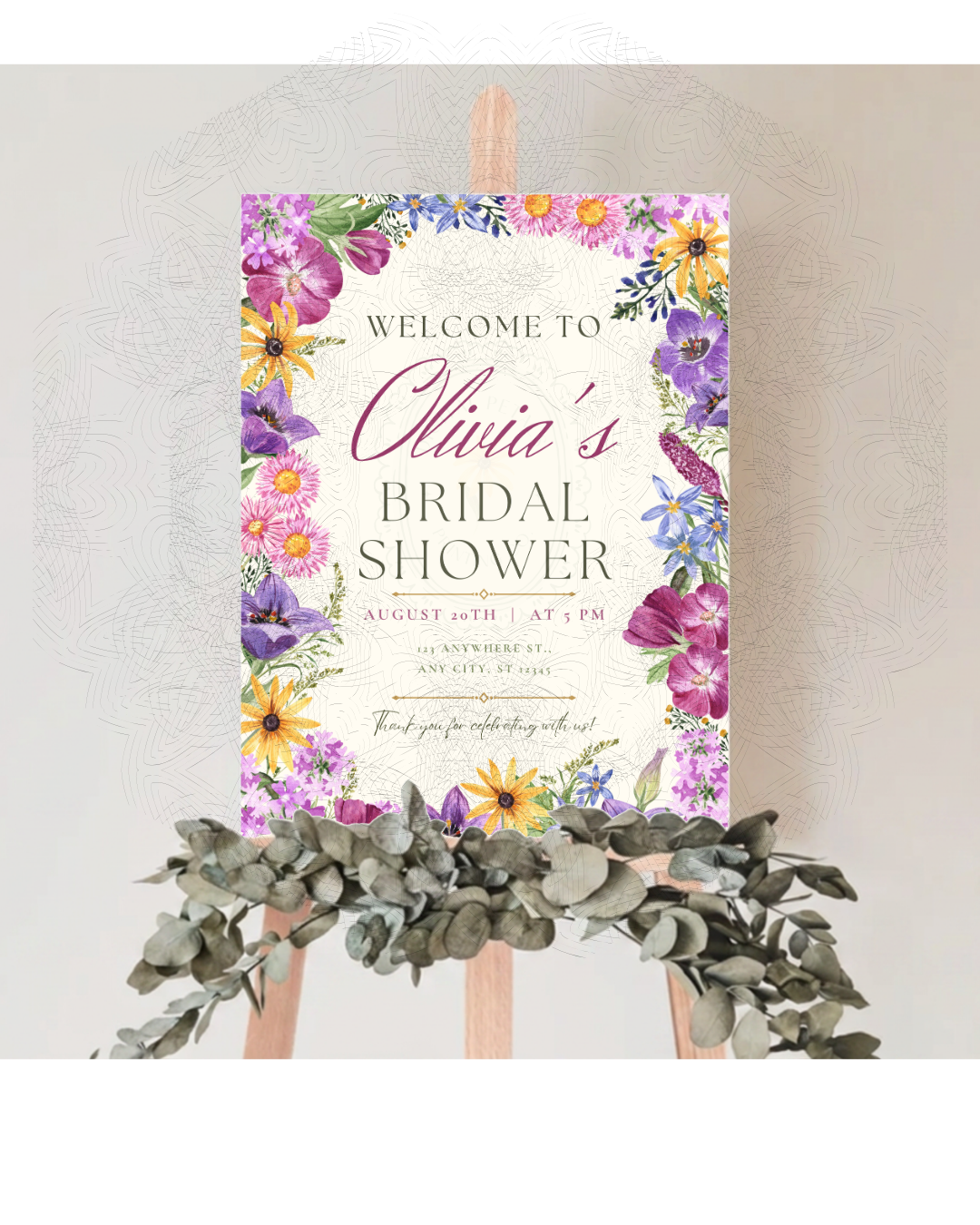 Wildflower Border Bridal Shower Welcome Sign | Editable Canva Template | Digital Download