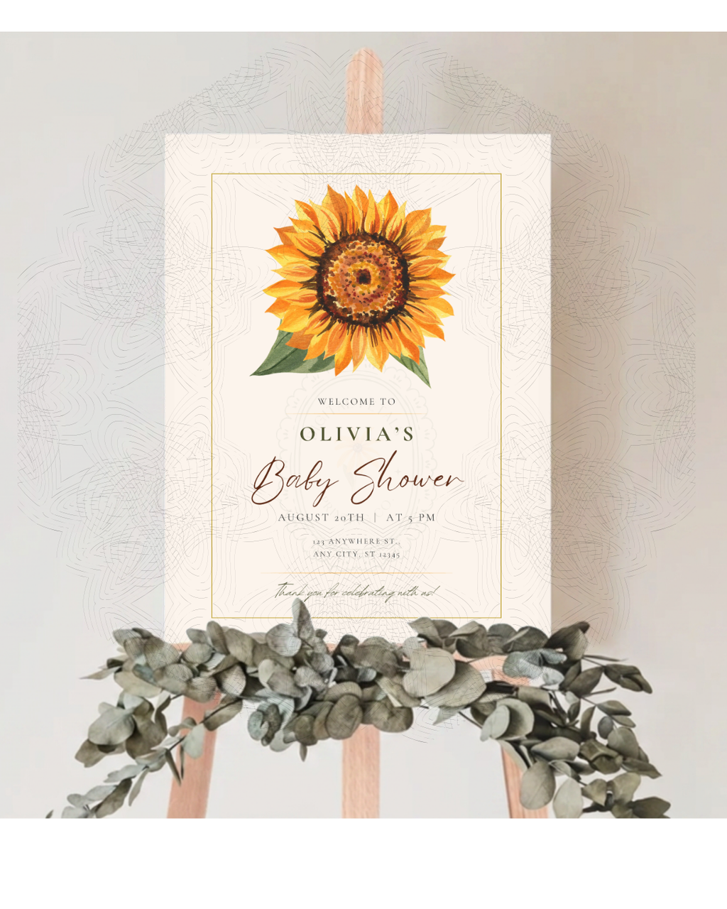 Sunflower Baby Shower Welcome Sign | Editable Canva Template | Instant Digital Download