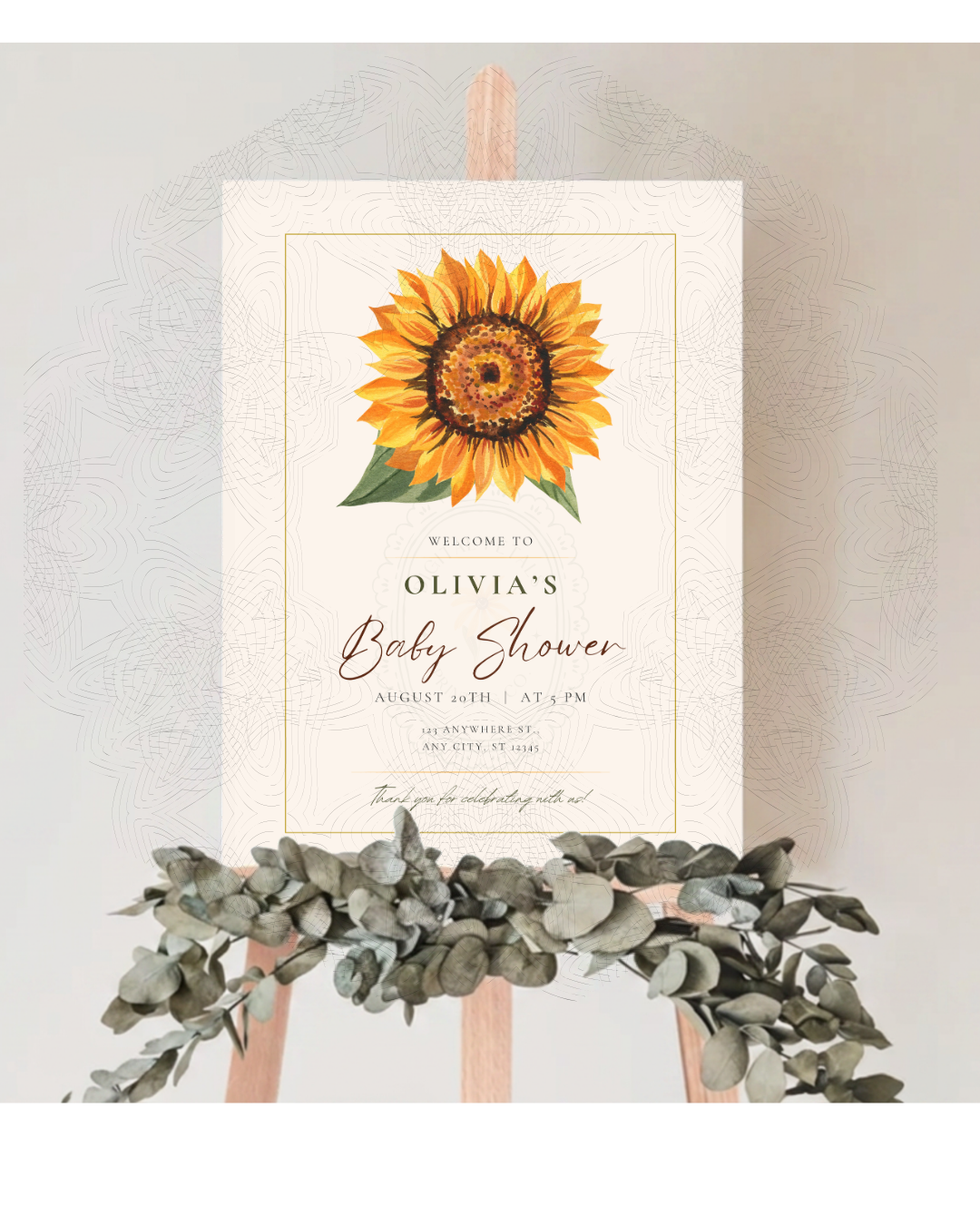 Sunflower Baby Shower Welcome Sign | Editable Canva Template | Instant Digital Download