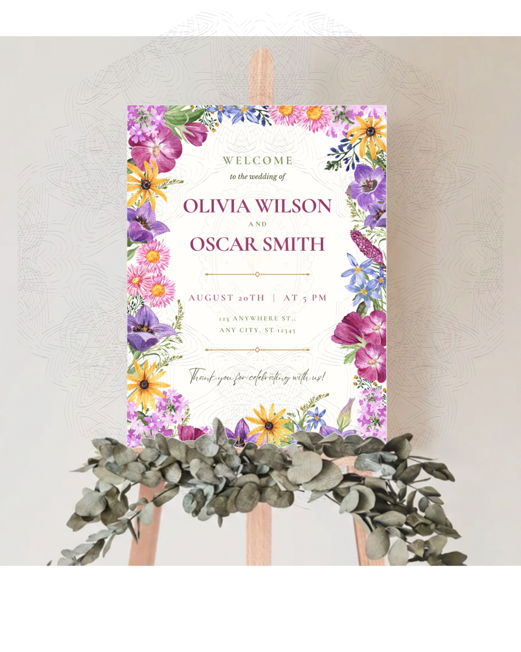 Wedding Welcome Sign Printable | Colorful Wildflower Canva Template | Digital Download