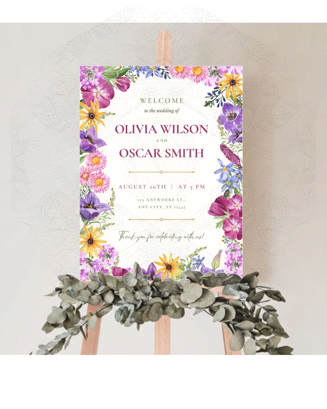 Wedding Welcome Sign Printable | Colorful Wildflower Canva Template | Digital Download