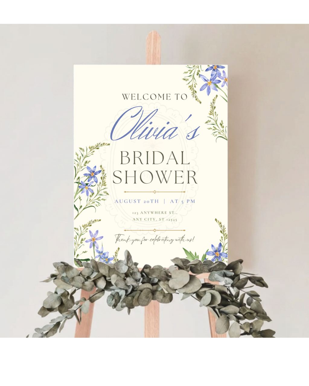 Blue Wildflower Bridal Shower Welcome Sign | Editable Canva Template | Digital Download