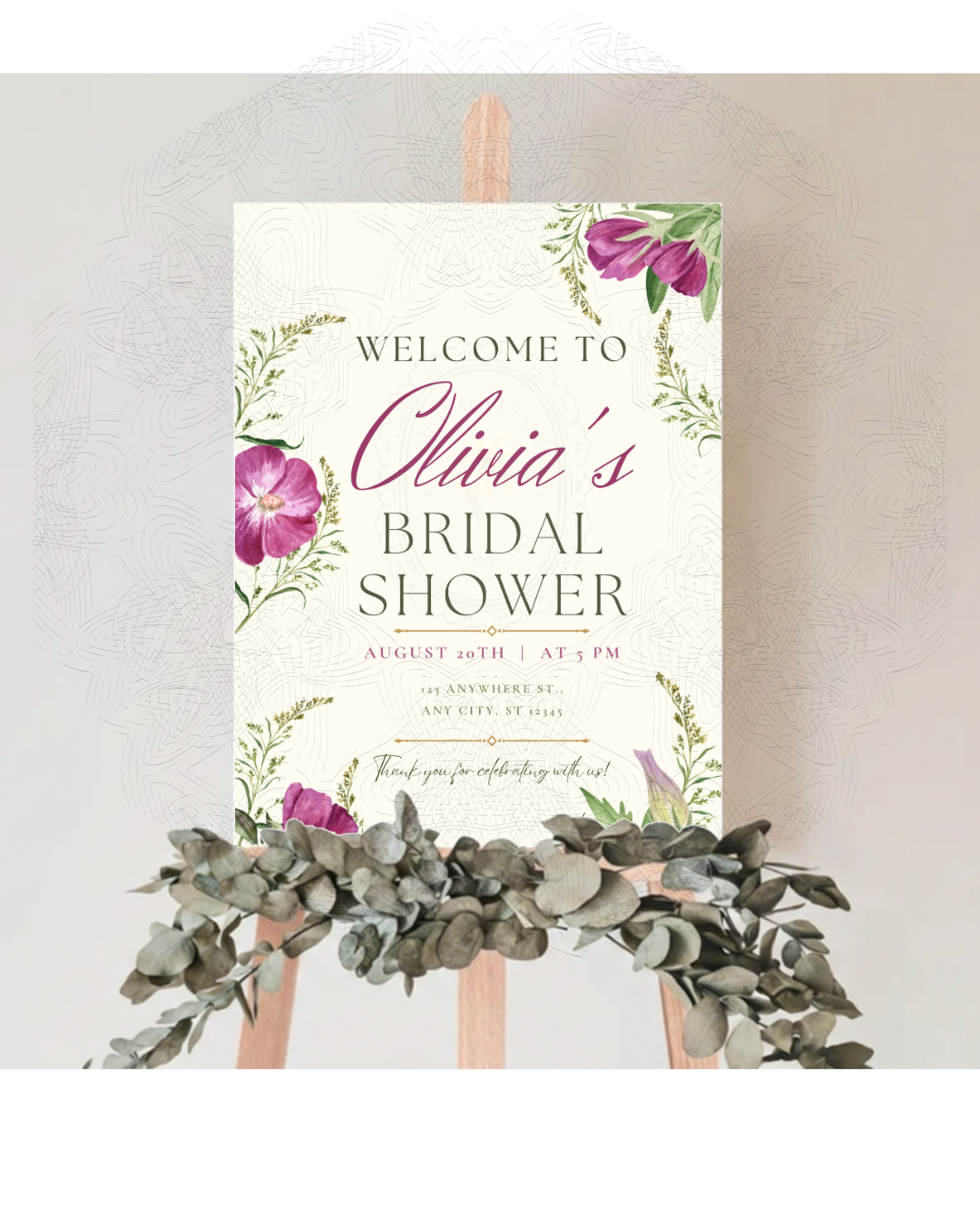 Purple Wildflower Bridal Shower Welcome Sign | Editable Canva Template | Digital Download