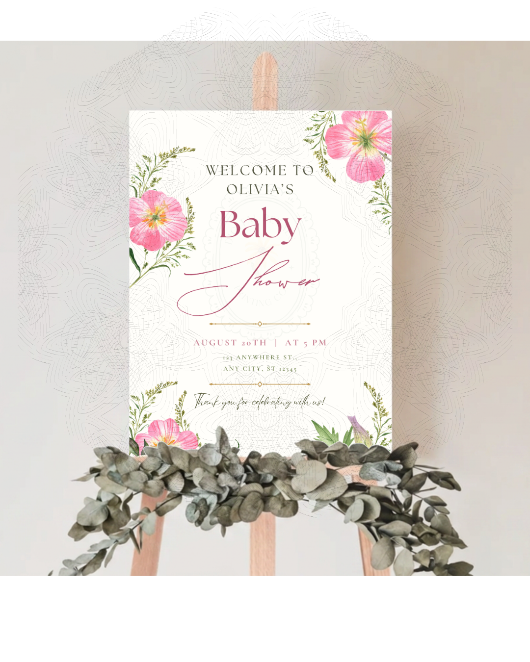 Pink Wildflower Baby Shower Welcome Sign | Editable Canva Template | Digital Download