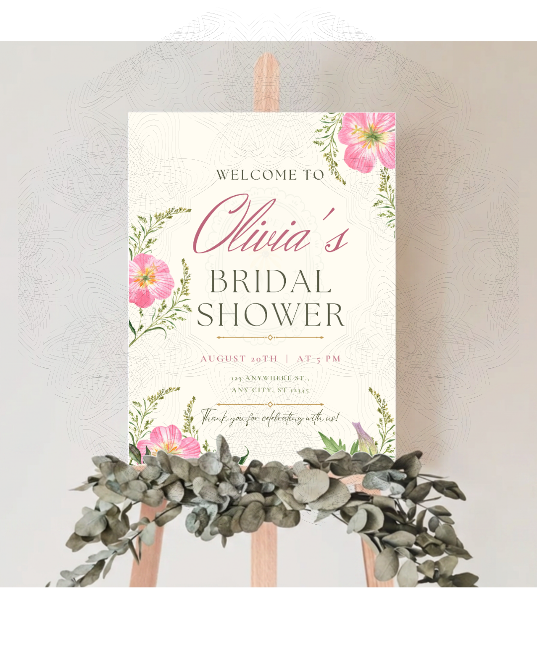 Pink Wildflower Bridal Shower Welcome Sign | Editable Canva Template | Digital Download