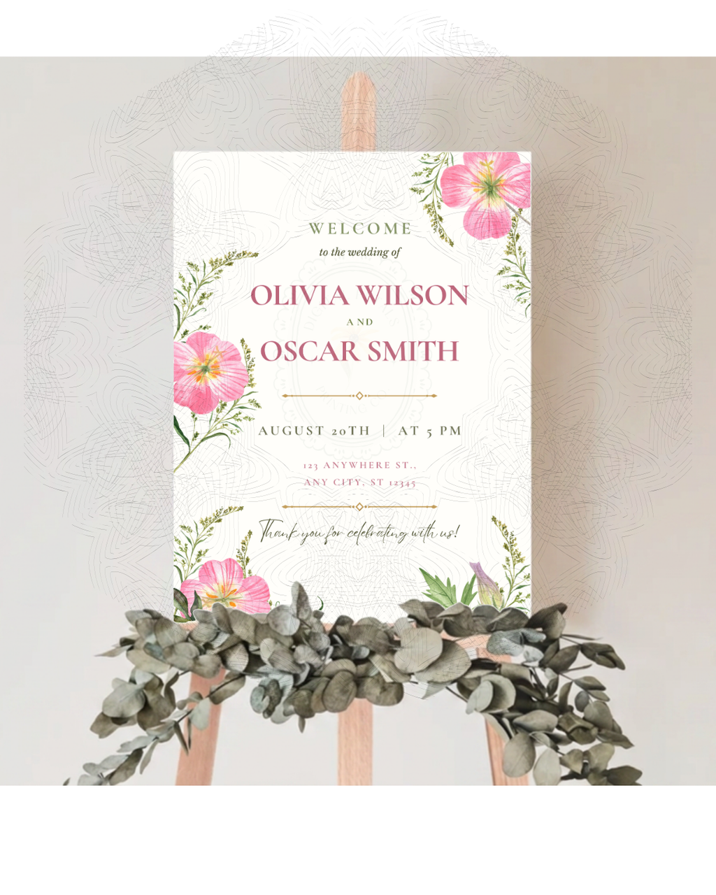 Pink Wildflower Wedding Welcome Sign | Editable Canva Template | Digital Download