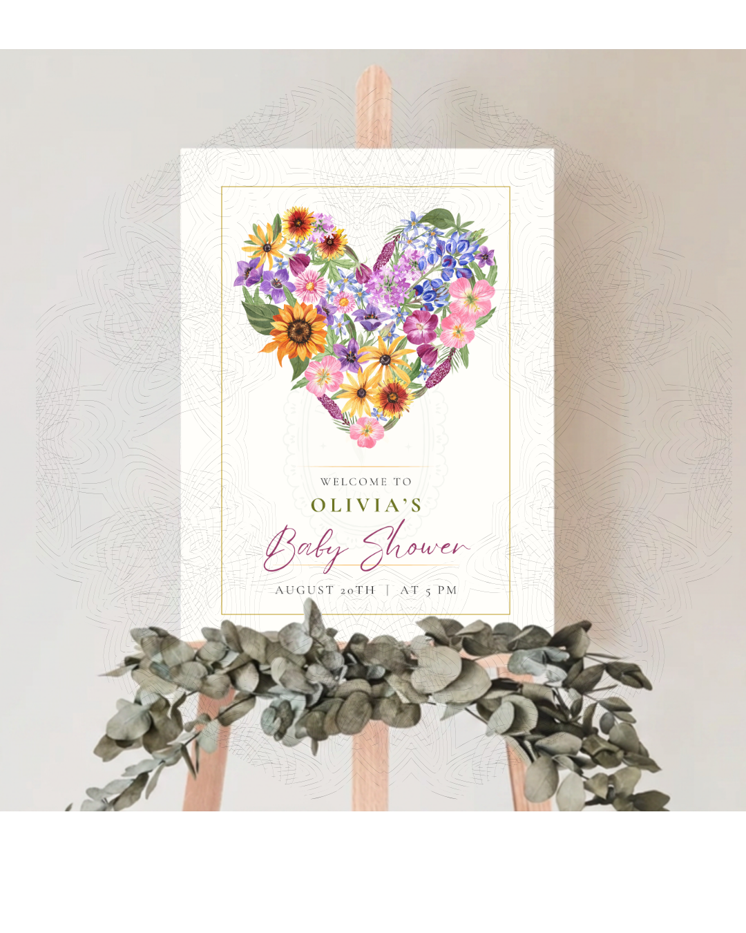 Wildflower Heart Baby Shower Welcome Sign | Editable Canva Template | Instant Digital Download