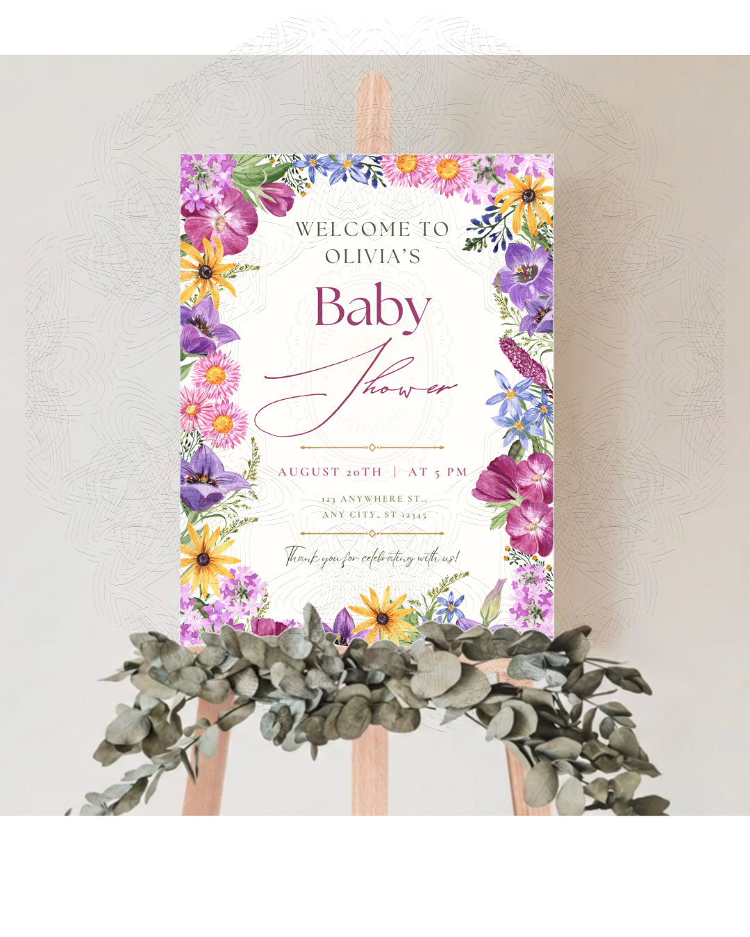 Wildflower Border Baby Shower Welcome Sign | Editable Canva Template | Digital Download